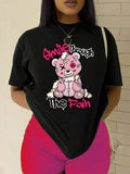 T-shirt imprimé ours en peluche pour femme, col rond doux, manches courtes, décontracté, parfait pour la mode printemps et été