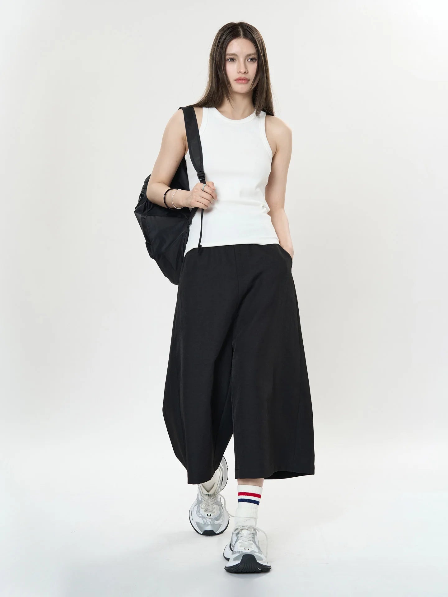 Pantalon de printemps taille haute à jambes larges pour femmes, décontracté, couleur unie, coupe ample
