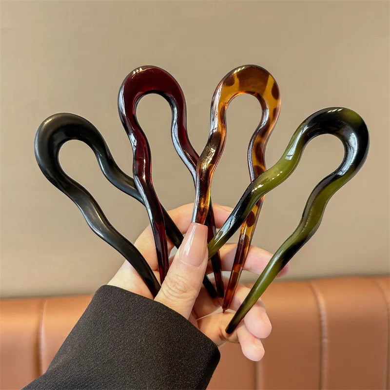 Fourchette à cheveux en forme de U, épingle à cheveux en acétate d'écaille de tortue en acrylique, couvre-chef géométrique, bâtons pour femmes et filles, accessoires pour cheveux