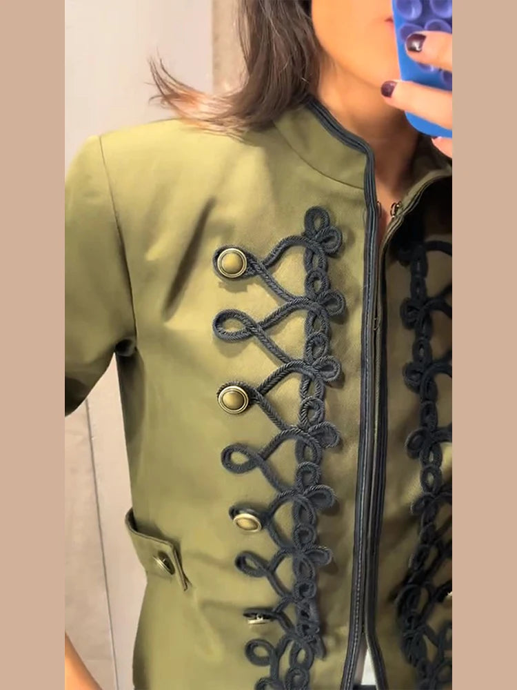Veste élégante en Satin à boutons grenouille pour femme, col montant, manches longues, Slim, décontractée, manteau de fête de rue, hauts de bureau, printemps 2026