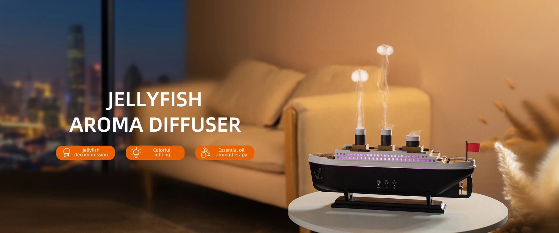 Humidificateur d'air dynamique méduse, diffuseur d'huile essentielle de 250ml, humidificateur de chambre à coucher avec télécommande avec 7 veilleuses colorées