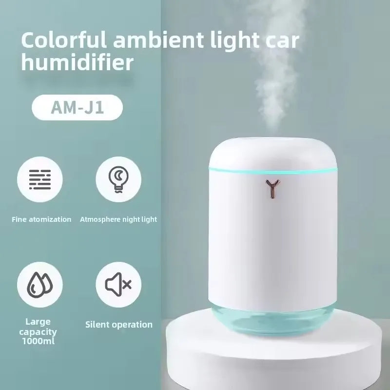 Humidificateur d'air de bureau domestique de grande capacité 1000ml, brumisateur USB avec lumière LED de couleurs, petit humidificateur de Table à brouillard lourd