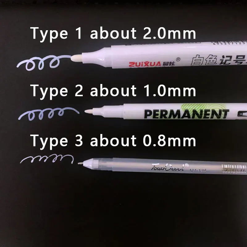 Stylos marqueurs blancs 2.0mm, 1/3/5 pièces, stylo Gel blanc étanche à l'huile, marqueurs de croquis Graffiti, papeterie fournitures scolaires