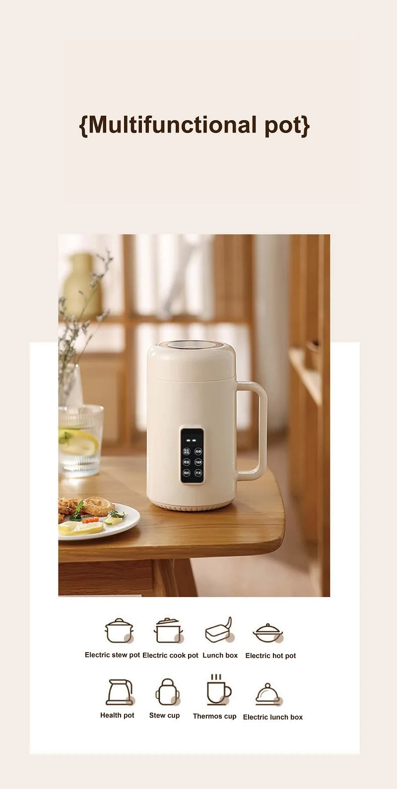 Bouilloire électrique 500W 12h, Pot spécial pour bouillie de rendez-vous, tasse de santé Portable en acier inoxydable 304, cuiseur à riz multifonctionnel 1L