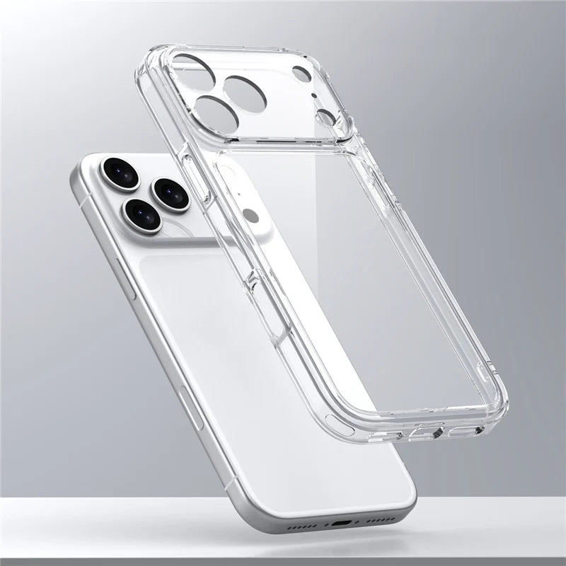 Coque de protection transparente antichoc de luxe pour iPhone 17 Air, 17, 17 Pro, 17 Pro Max – Housse arrière rigide hybride transparente en TPU+PC