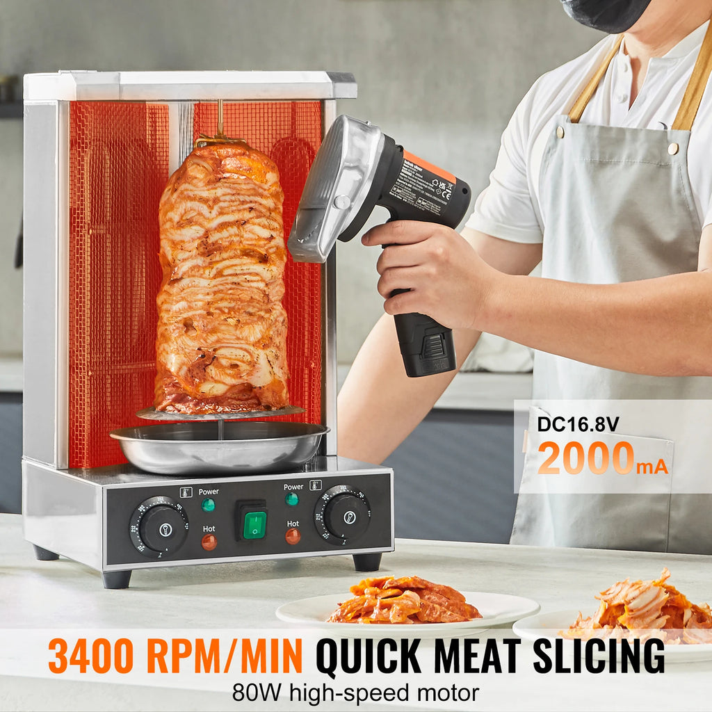 SucceBuy couteau électrique Shawarma, couteau turc professionnel à batterie sans fil coupe gyroscopique commerciale en acier inoxydable
