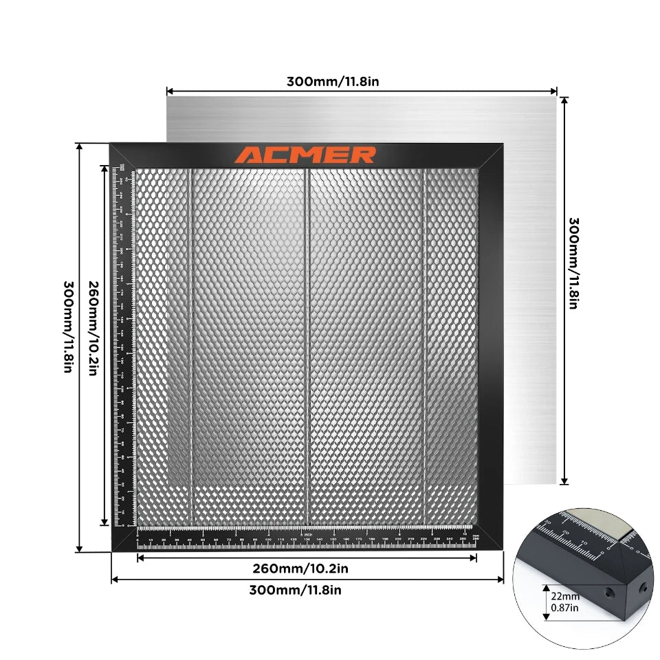 Table de travail Laser en nid d'abeille ACMER pour graveur Laser CO2 Machine de découpe CNC lit de panneau en nid d'abeille 400x4 0/440x440mm