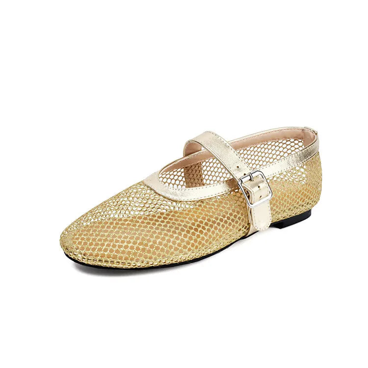 LeShion de Chanmeb marque maille Net ballerines chaussures pour femmes sangle boucle respirant Cool printemps été INS ballerine chaussures 43