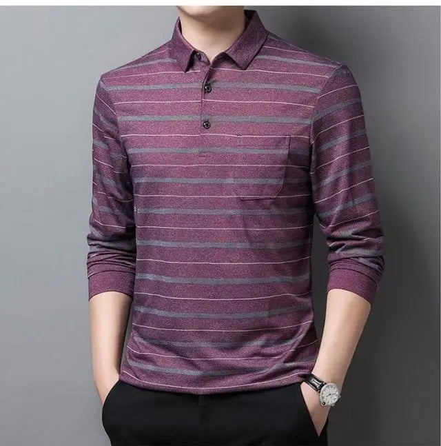 Polos rayés à manches longues pour hommes, Streetwear décontracté, Vêtements d'affaires, Mode coréenne, Polyvalent, Nouveau, Automne, Printemps