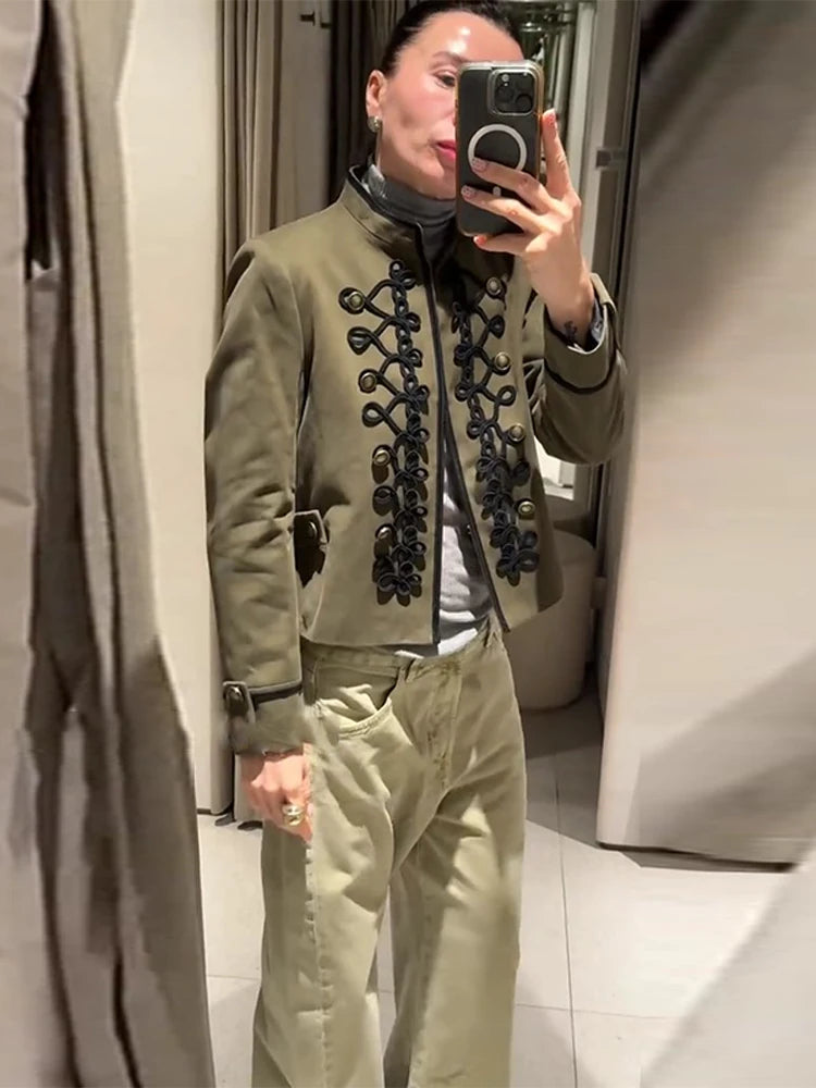 Veste élégante en Satin à boutons grenouille pour femme, col montant, manches longues, Slim, décontractée, manteau de fête de rue, hauts de bureau, printemps 2026