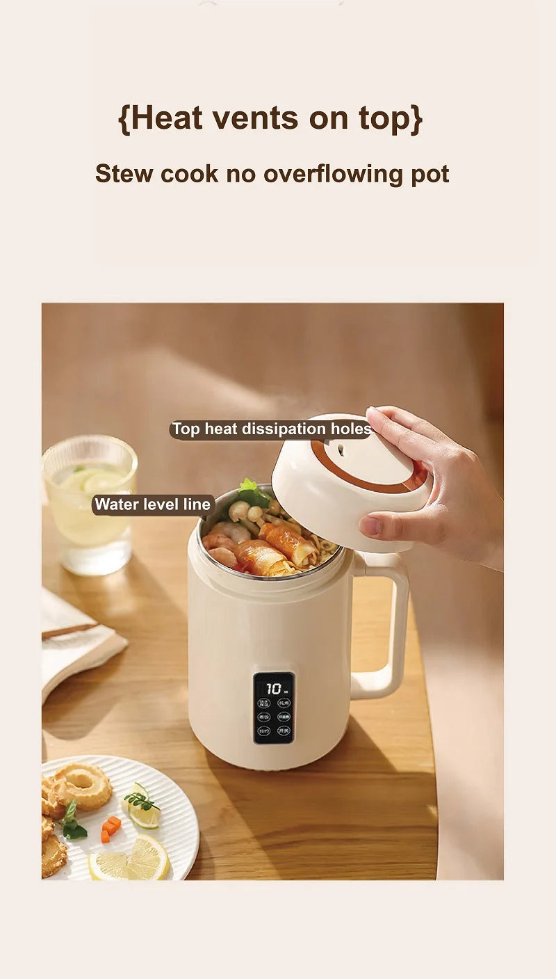 Bouilloire électrique 500W 12h, Pot spécial pour bouillie de rendez-vous, tasse de santé Portable en acier inoxydable 304, cuiseur à riz multifonctionnel 1L