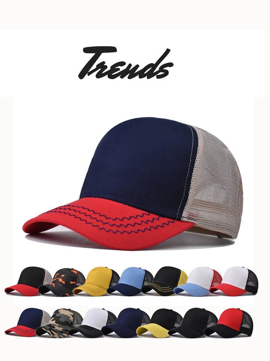 Casquette de Baseball pour adulte, chapeau en filet, couleur pure, unisexe, été, respirant, sans motif, ombre, printemps, automne, hip hop, ajusté