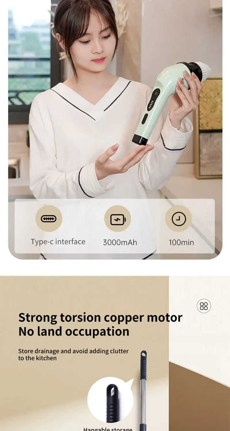 Brosse de nettoyage électrique multi-outils multifonctionnelle, pour le nettoyage rotatif de salle de bain, de cuisine, de toilettes et d'automobile.