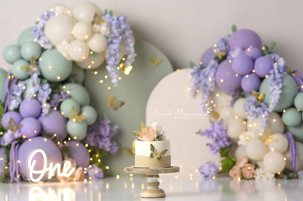 Printemps vert violet Floral papillon jardin décors enfants bébé Photocall enfant photographie gâteau Smash ballons arrière-plans