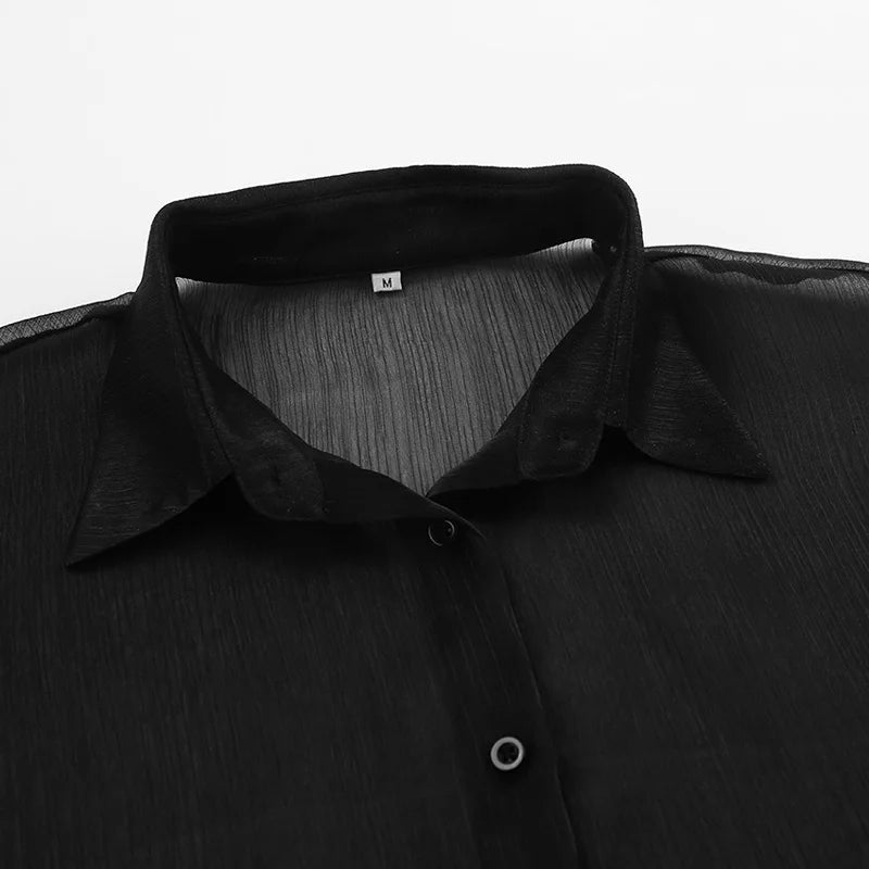 Mumaroho 2024 printemps été femmes élégant à manches longues solide noir maille chemise dames pure mousseline de soie Blouse pour femme femme