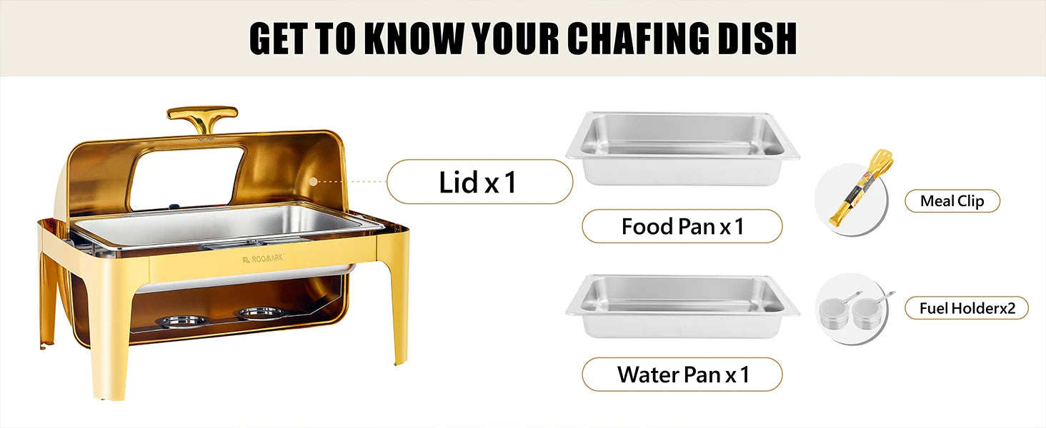 ROOMARK – ensemble de Buffet à réchaud 9QT, chauffe-catering en acier inoxydable de haute qualité, ensemble complet avec cadre épais pour fête de mariage