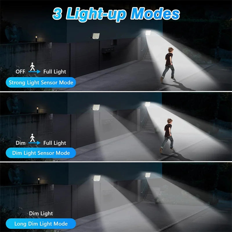 Lumières extérieures solaires, lumières de sécurité de capteur de mouvement à énergie solaire de 256 LED avec des lumières d'inondation imperméables de 3 modes pour le porche extérieur