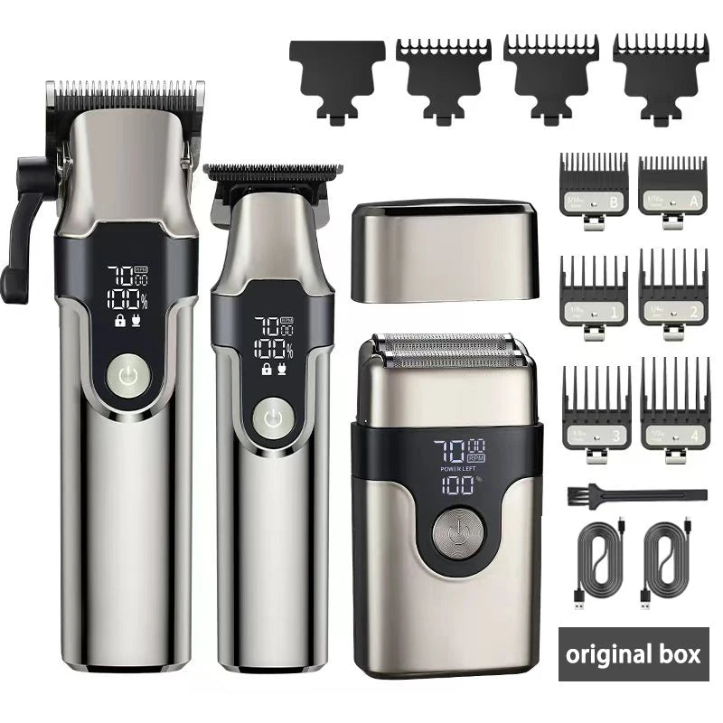 3 pièces en un ensemble professionnel électrique tondeuses à cheveux Kit tondeuse à cheveux Rechargeable hommes rasoir USB charge Machine de coupe de cheveux