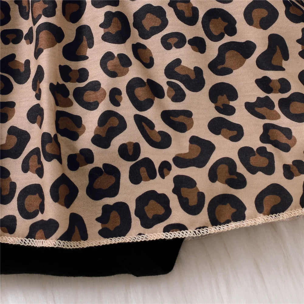 Robe barboteuse à manches longues pour bébé fille, robes léopard avec nœud, vêtements Onesie pour nouveau-né, printemps et automne, 0-18 mois