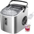 Petite machine à glaçons argentée, 9 dés en 6 min, 12kg/24H, 2 tailles de crème glacée et autonettoyante pour ménage/bar