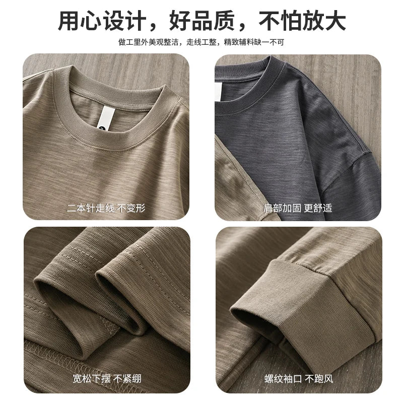 DUKEEN t-shirts à manches longues en coton flammé lourd pour hommes printemps et automne sous-vêtements respirants en pur coton vêtements pour hommes