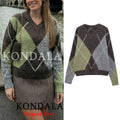 Pull tendance décontracté KONDALA pour femme, pull élégant en tricot losanges, mode printemps 2026, vacances, chic, pull féminin