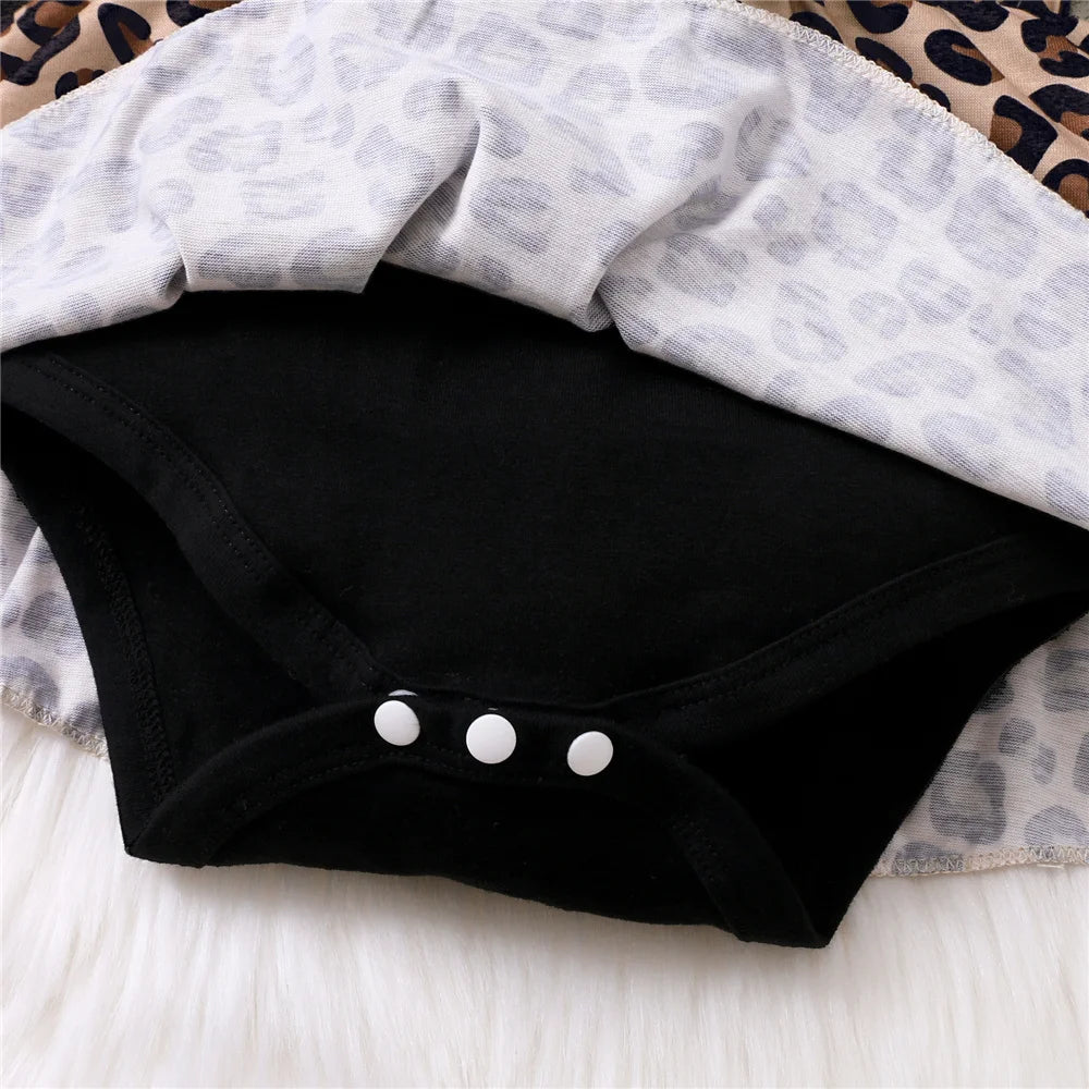 Robe barboteuse à manches longues pour bébé fille, robes léopard avec nœud, vêtements Onesie pour nouveau-né, printemps et automne, 0-18 mois