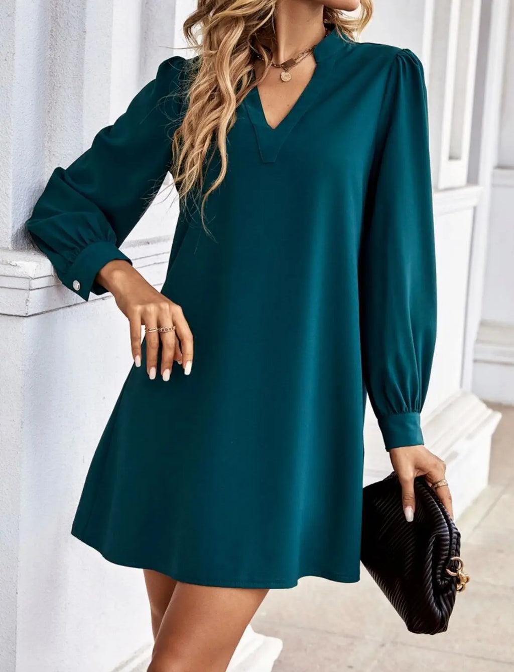 Bureau dame chemise Style robes femmes col en v à manches longues Mini robe printemps automne couleur unie vêtements de travail