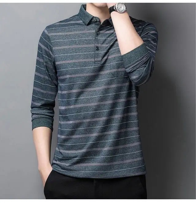 Polos rayés à manches longues pour hommes, Streetwear décontracté, Vêtements d'affaires, Mode coréenne, Polyvalent, Nouveau, Automne, Printemps