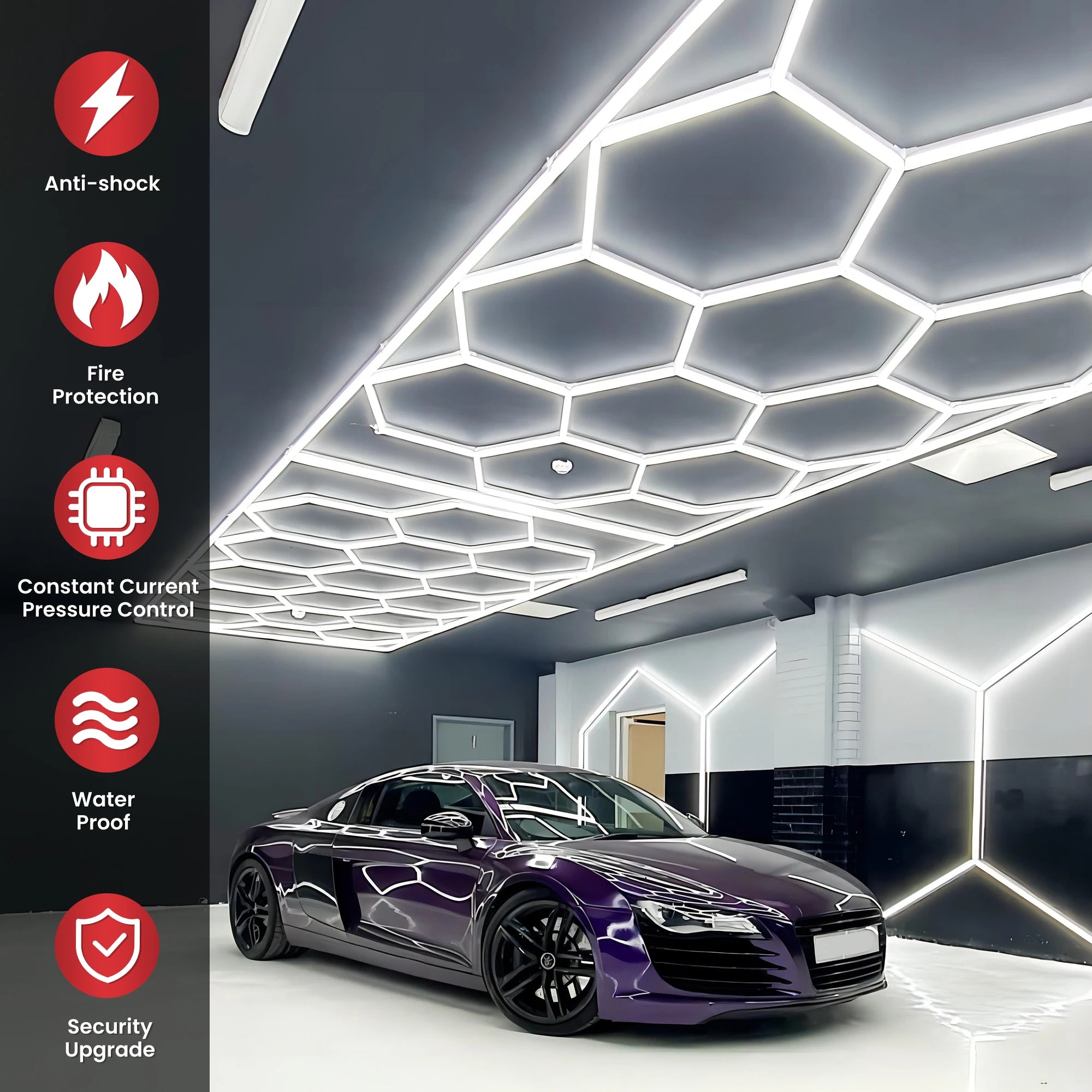 Lumière de Garage hexagonale avec cadre, 15 grilles, entrepôt Local, expédition rapide, lumière Led en nid d'abeille pour atelier, barbier, salle de sport