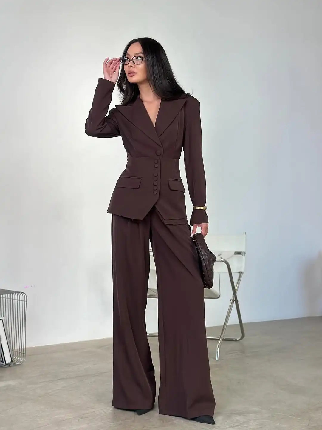Ensemble Blazer décontracté à simple boutonnage pour femmes, manches longues, revers, col en v, manteau cintré à la taille, vêtements de printemps et d'automne, 2026