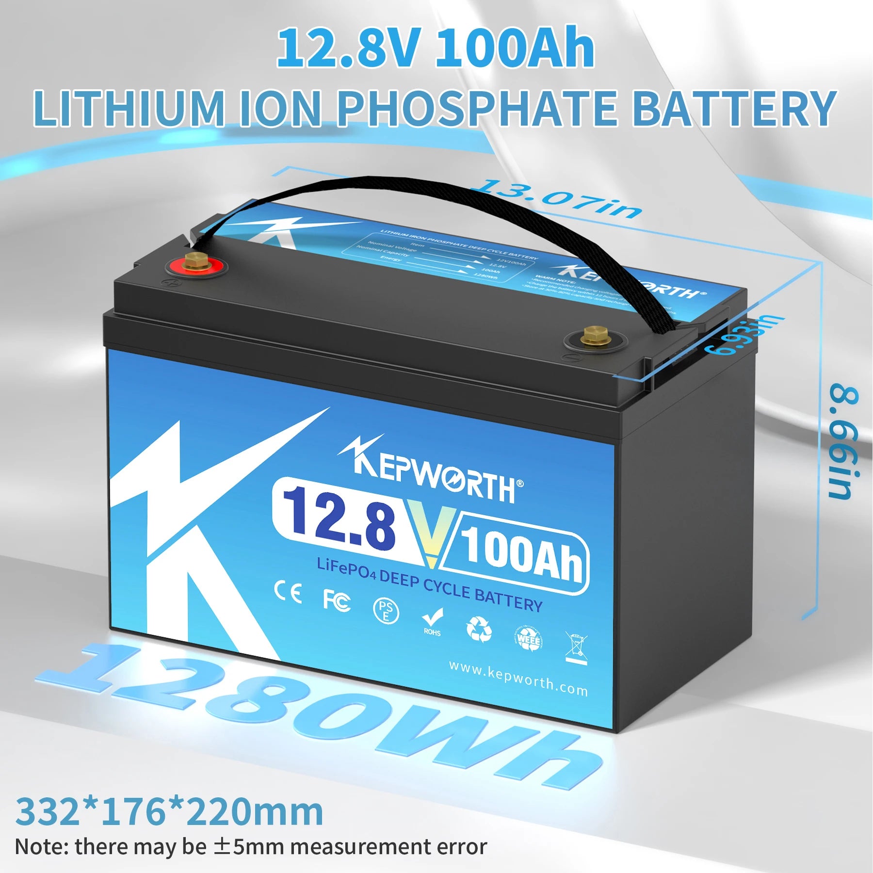 KEPWORTH 12V 100Ah batterie au Lithium fer Phosphate améliorée BMS 6000 Cycles pour camping-car voiturette de Golf tout-terrain hors réseau solaire vent