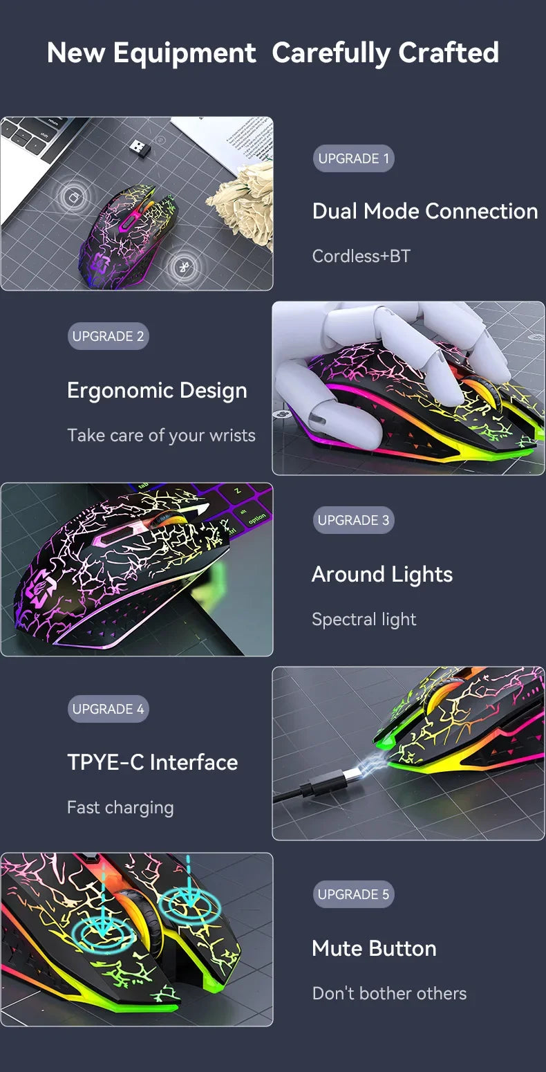 Souris sans fil Bluetooth 5.2 RGB 2.4G, double Mode, pour jeu, 6 boutons, silencieuse, pour MacBook, tablette, ordinateurs portables