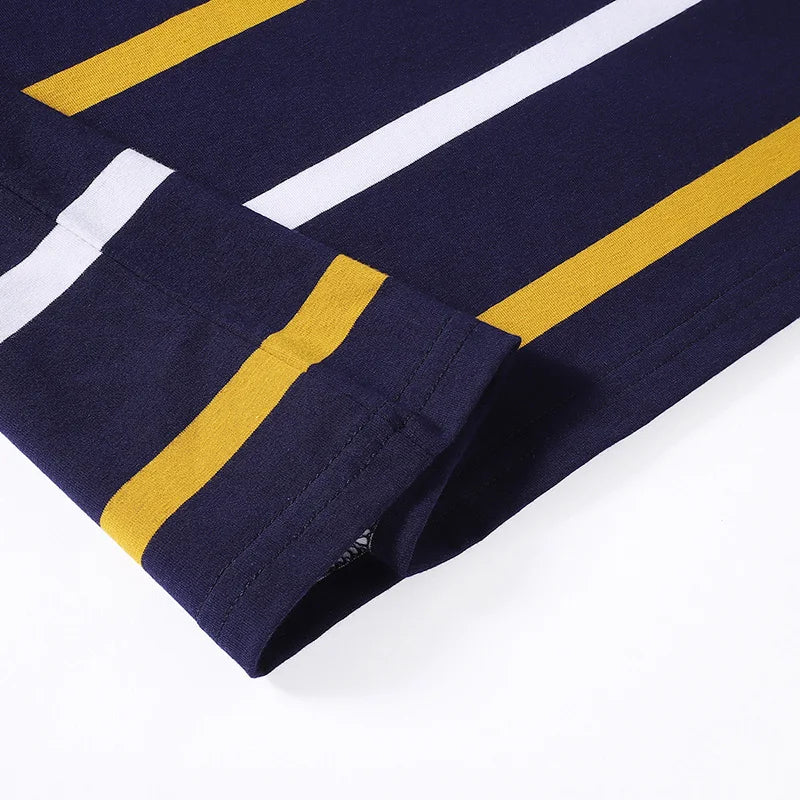 Polo à manches longues brodé en coton pour hommes, t-shirt à rayures, mode décontractée, t-shirt d'affaires, printemps, automne