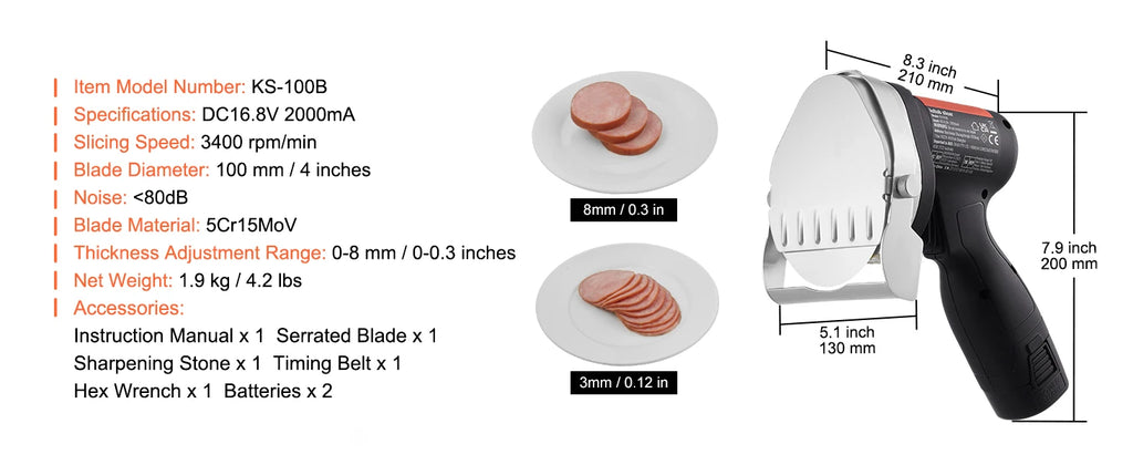 SucceBuy couteau électrique Shawarma, couteau turc professionnel à batterie sans fil coupe gyroscopique commerciale en acier inoxydable