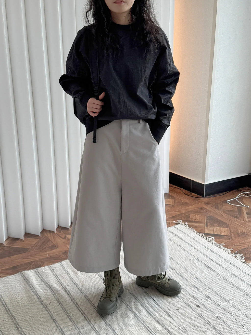 Pantalon de printemps taille haute à jambes larges pour femmes, décontracté, couleur unie, coupe ample