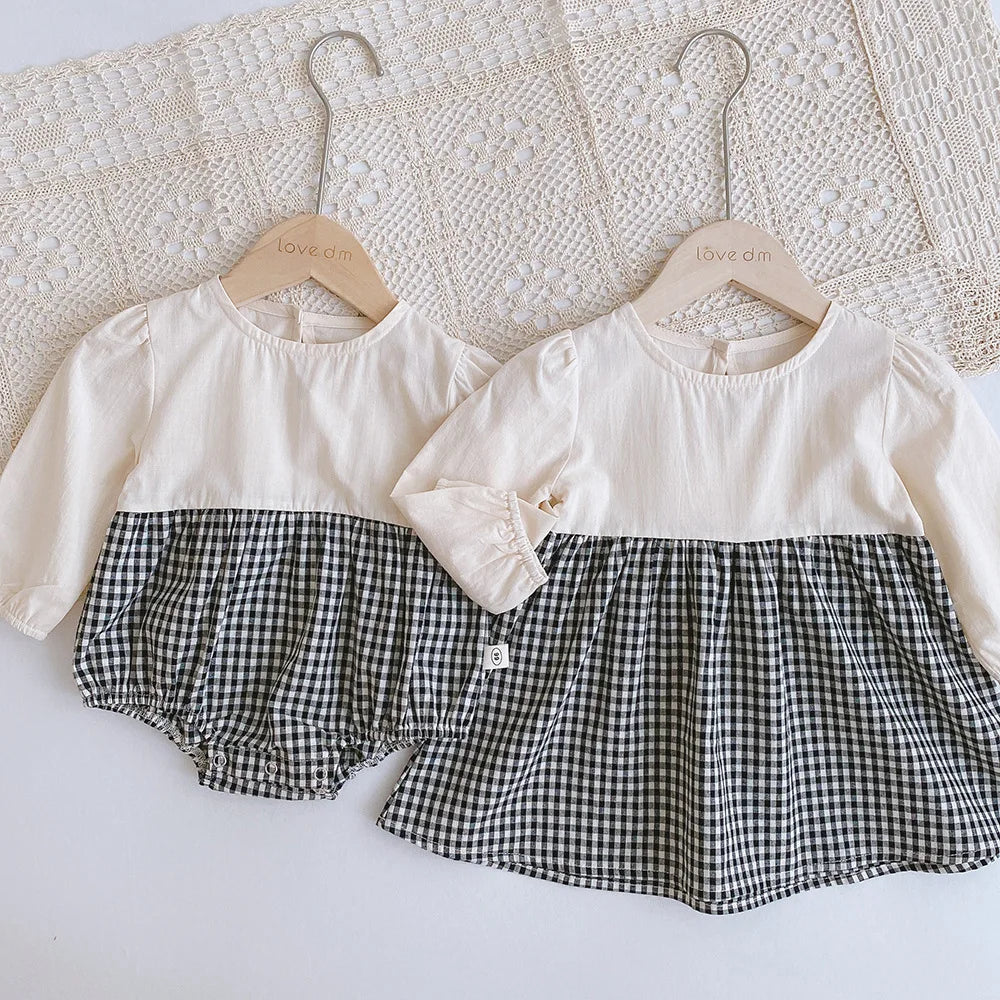 Melario printemps bébé Plaid salopette robe costume bébé une pièce barboteuse ramper vêtements soeur costume fille vêtements bébé filles robes