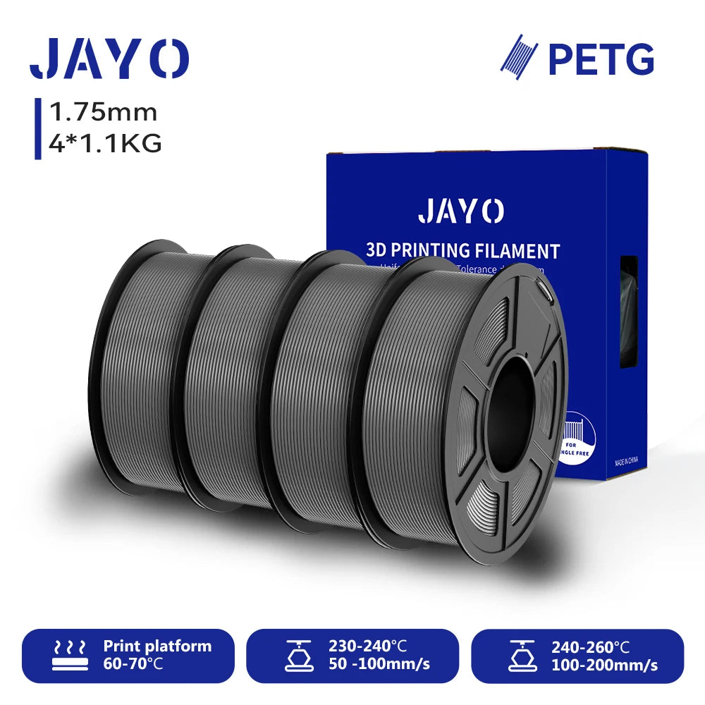 JAYO-Filament PETG pour imprimante 3D FDM, matériel d'impression 3D soigneusement enroulé, 2 rouleaux, 1.75mm, 2.2kg par ensemble