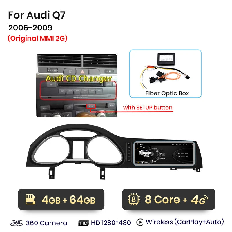 Junsun autoradio sans fil CarPlay Android Auto pour Audi Q7 4L 2006-2015 MMI 2G 3G 8 cœurs 4G WiFi BT GPS écran tactile Autoradio