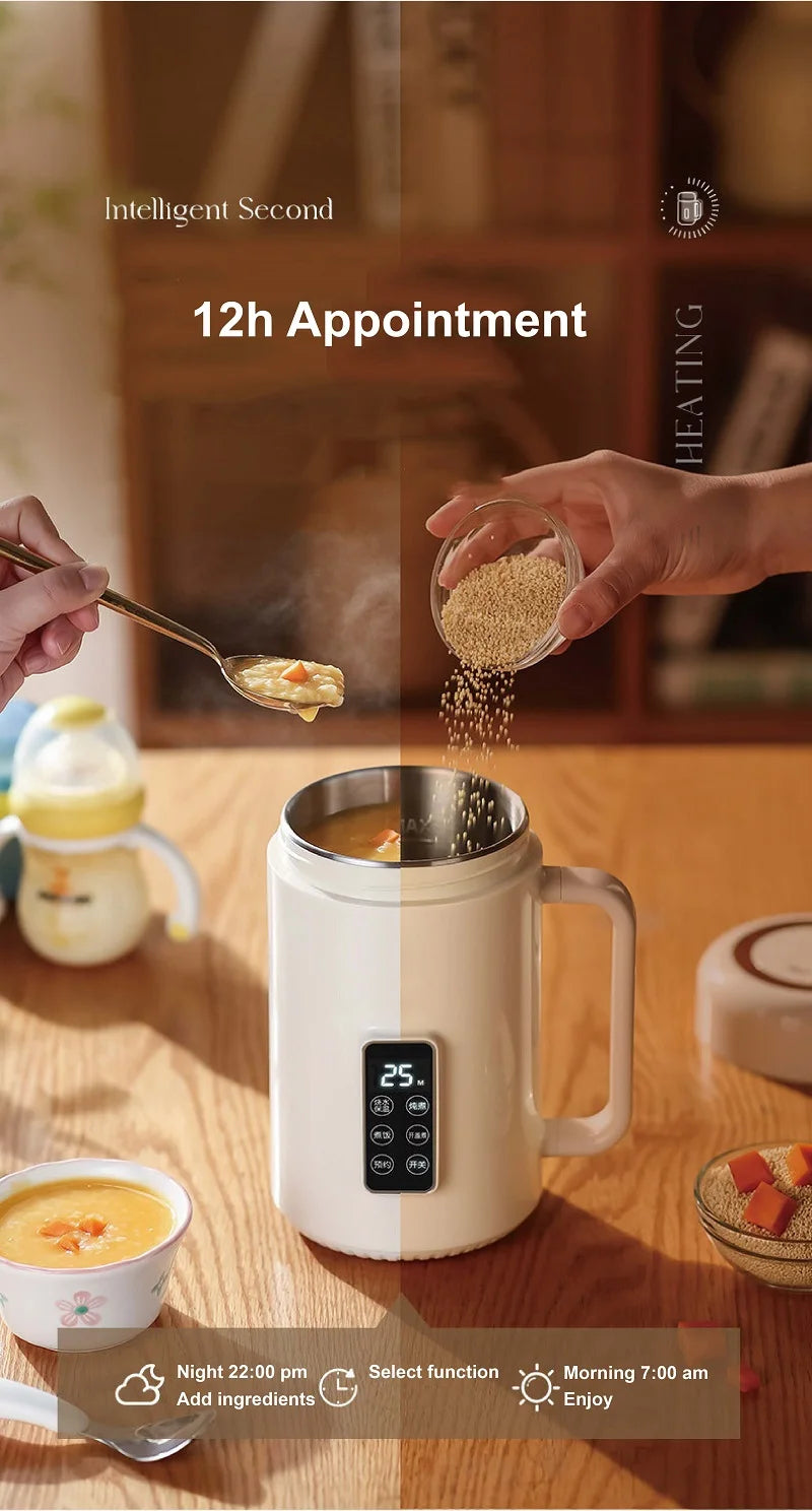 Bouilloire électrique 500W 12h, Pot spécial pour bouillie de rendez-vous, tasse de santé Portable en acier inoxydable 304, cuiseur à riz multifonctionnel 1L
