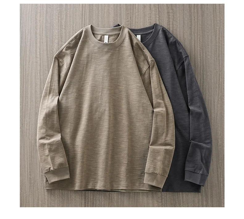 DUKEEN t-shirts à manches longues en coton flammé lourd pour hommes printemps et automne sous-vêtements respirants en pur coton vêtements pour hommes