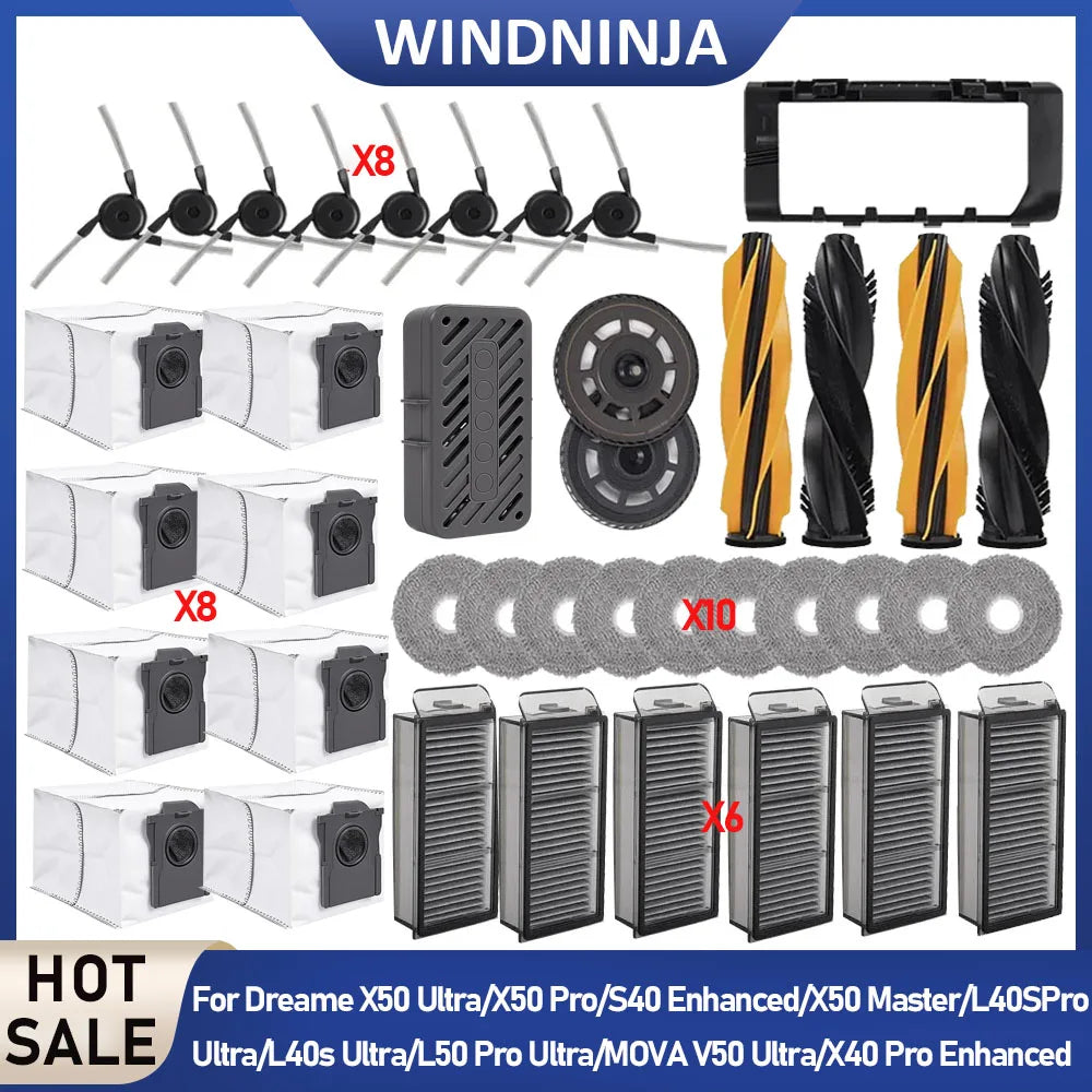 Chiffons de nettoyage, sacs à poussière pour Dreame X50 Pro/X50 Ultra/X50 Master/L40S Pro Ultra/L50 Pro Ultra/MOVA V50 Ultra, brosses principales et latérales, filtres