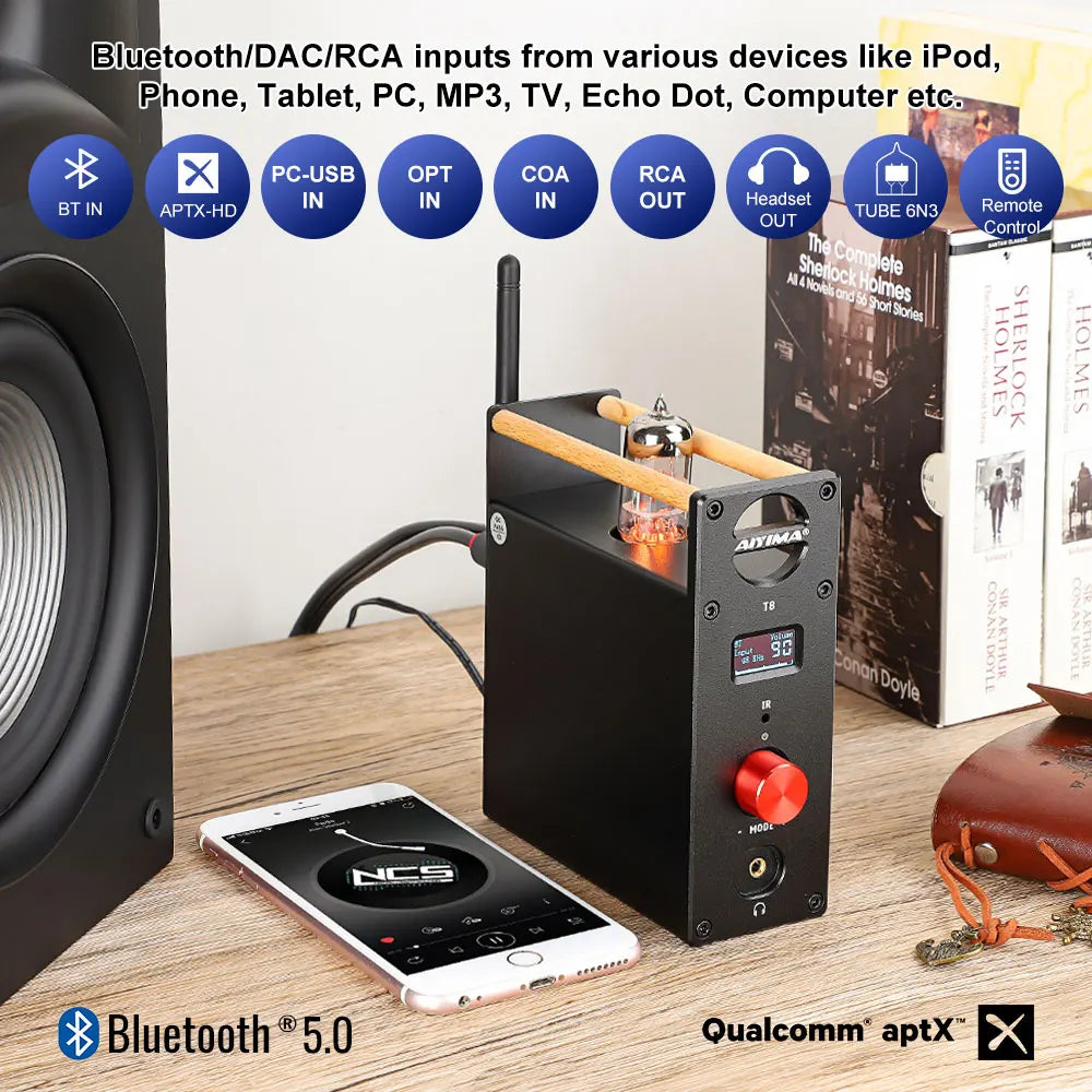 AIYIMA-Amplificateur à Tube Audio T8, Préamplificateur Bluetooth, Décodeur HIFI, Sauna, Téléphone, Ampli, Radiateur USB, Entrée Coaxiale Optique RCA