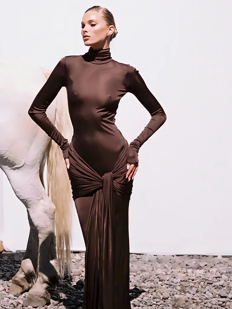 Tossy-Robe Longue Plissée à Manches sulfpour Femme, Tenue de Soirée Slim, à Lacets, Couleur Unie, Nouvelle Collection Printemps 2024