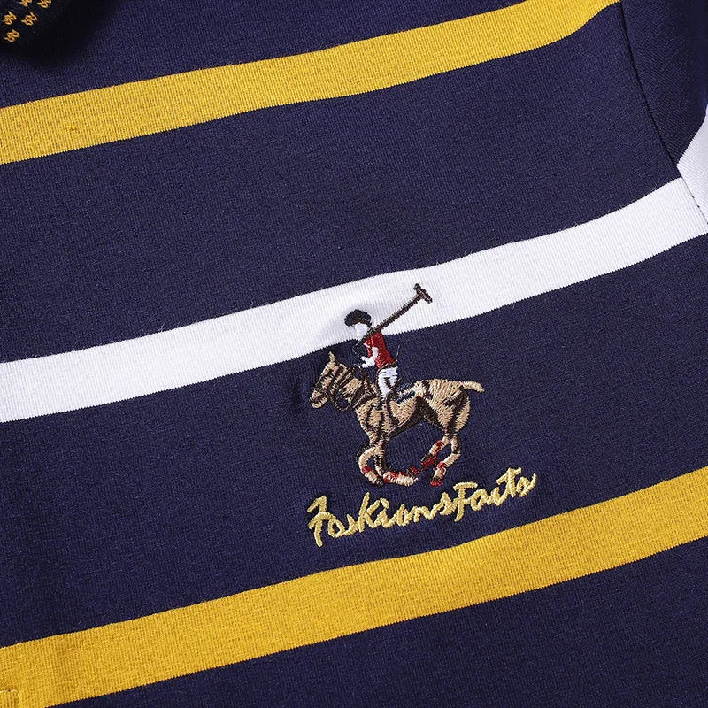 Polo à manches longues brodé en coton pour hommes, t-shirt à rayures, mode décontractée, t-shirt d'affaires, printemps, automne