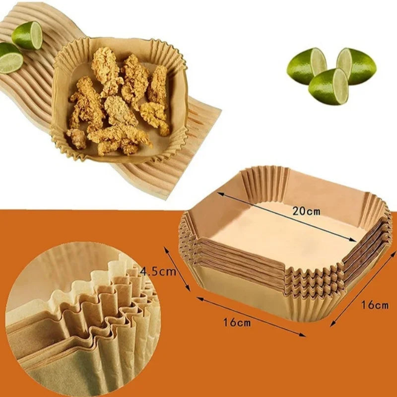 Doublures antiadhésives pour friteuse à Air, 100 pièces, papier parchemin étanche à l'huile, cuisson, rôtissage au micro-ondes, accessoires pour friteuse à Air prédécoupée
