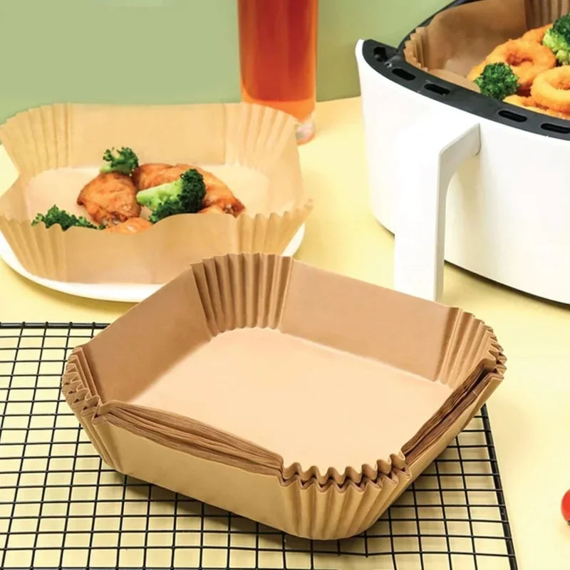 Doublures antiadhésives pour friteuse à Air, 100 pièces, papier parchemin étanche à l'huile, cuisson, rôtissage au micro-ondes, accessoires pour friteuse à Air prédécoupée