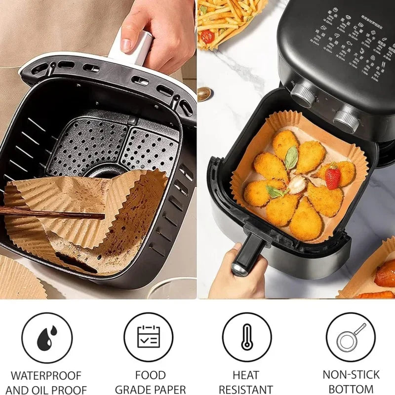 Doublures antiadhésives pour friteuse à Air, 100 pièces, papier parchemin étanche à l'huile, cuisson, rôtissage au micro-ondes, accessoires pour friteuse à Air prédécoupée