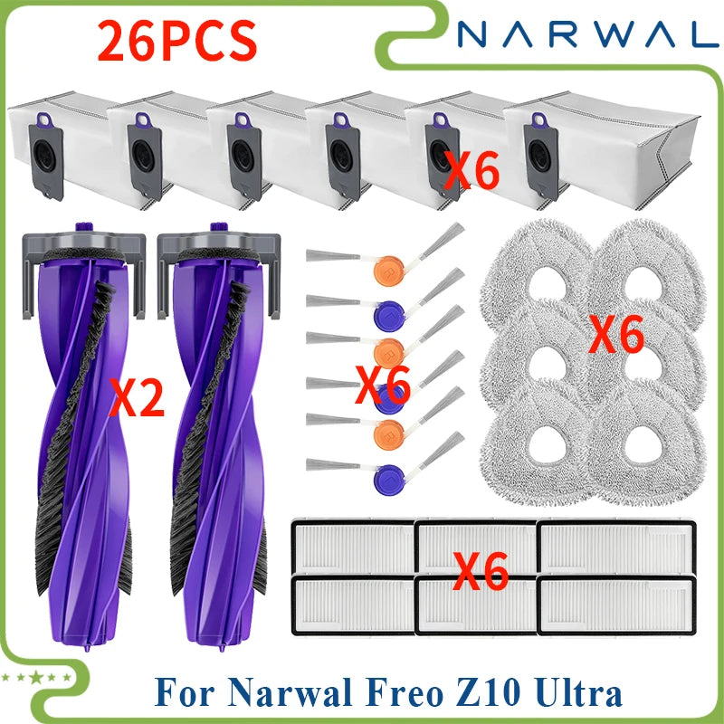 Compatible pour (Narwal Freo Z10 Ultra / provinceZ10 nani) pièces d'aspirateur rouleau principal couvercle de brosse latérale filtre vadrouille sac à poussière en tissu