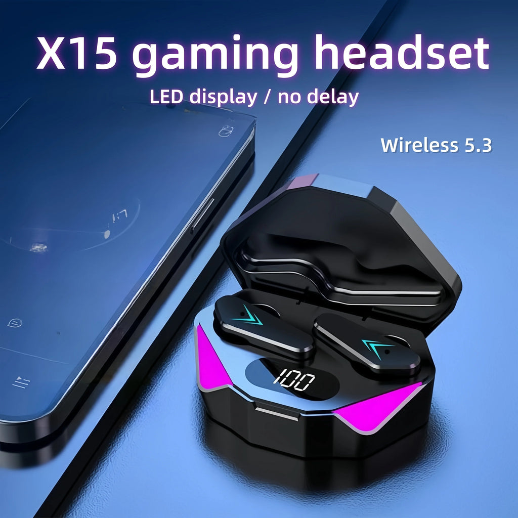 Écouteurs sans fil Bluetooth X15 TWS, casque de jeu, écouteurs avec micro, casque antibruit, affichage LED